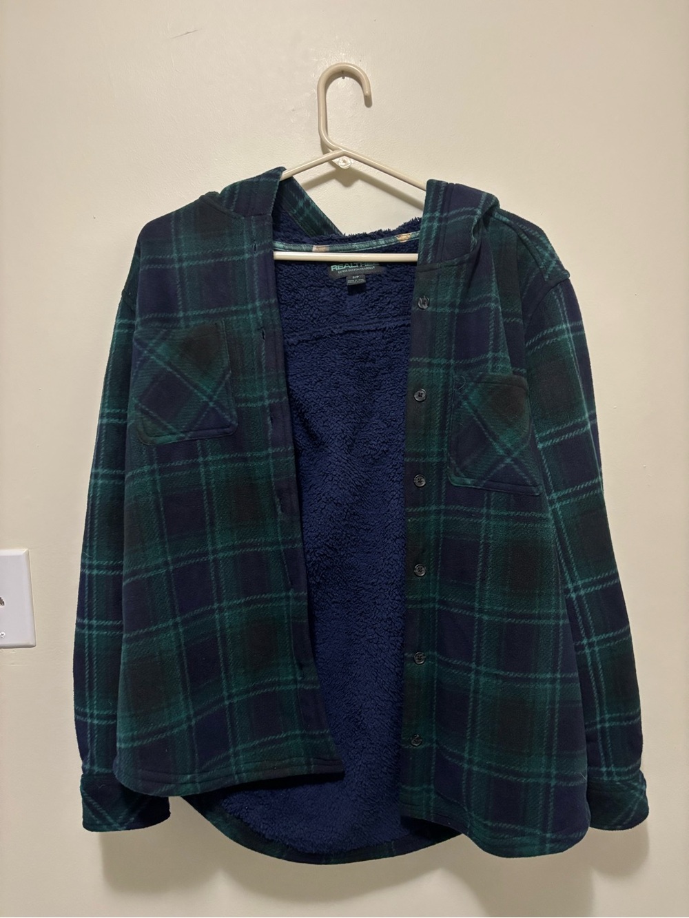 Realtree by Boston Traders Green Plaid Fleece-Lined Hooded Flannel Shirt Jacket